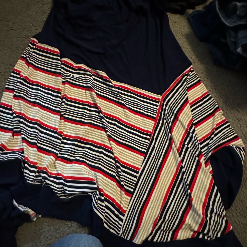 Chic Asymmetrical Striped Dress in Navy and Red